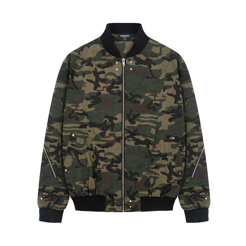 Camouflage Tooling Vertical Collar Jacket Jacket Men's Spring And Autumn Fashion Brand High Street Design Sense Zipper Baseball Suit Loose Casual