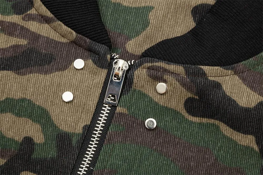 Camouflage Tooling Vertical Collar Jacket Jacket Men's Spring And Autumn Fashion Brand High Street Design Sense Zipper Baseball Suit Loose Casual