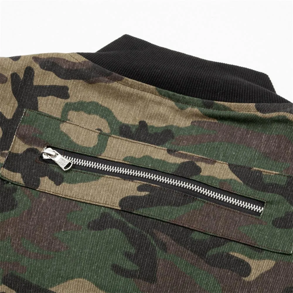 Camouflage Tooling Vertical Collar Jacket Jacket Men's Spring And Autumn Fashion Brand High Street Design Sense Zipper Baseball Suit Loose Casual