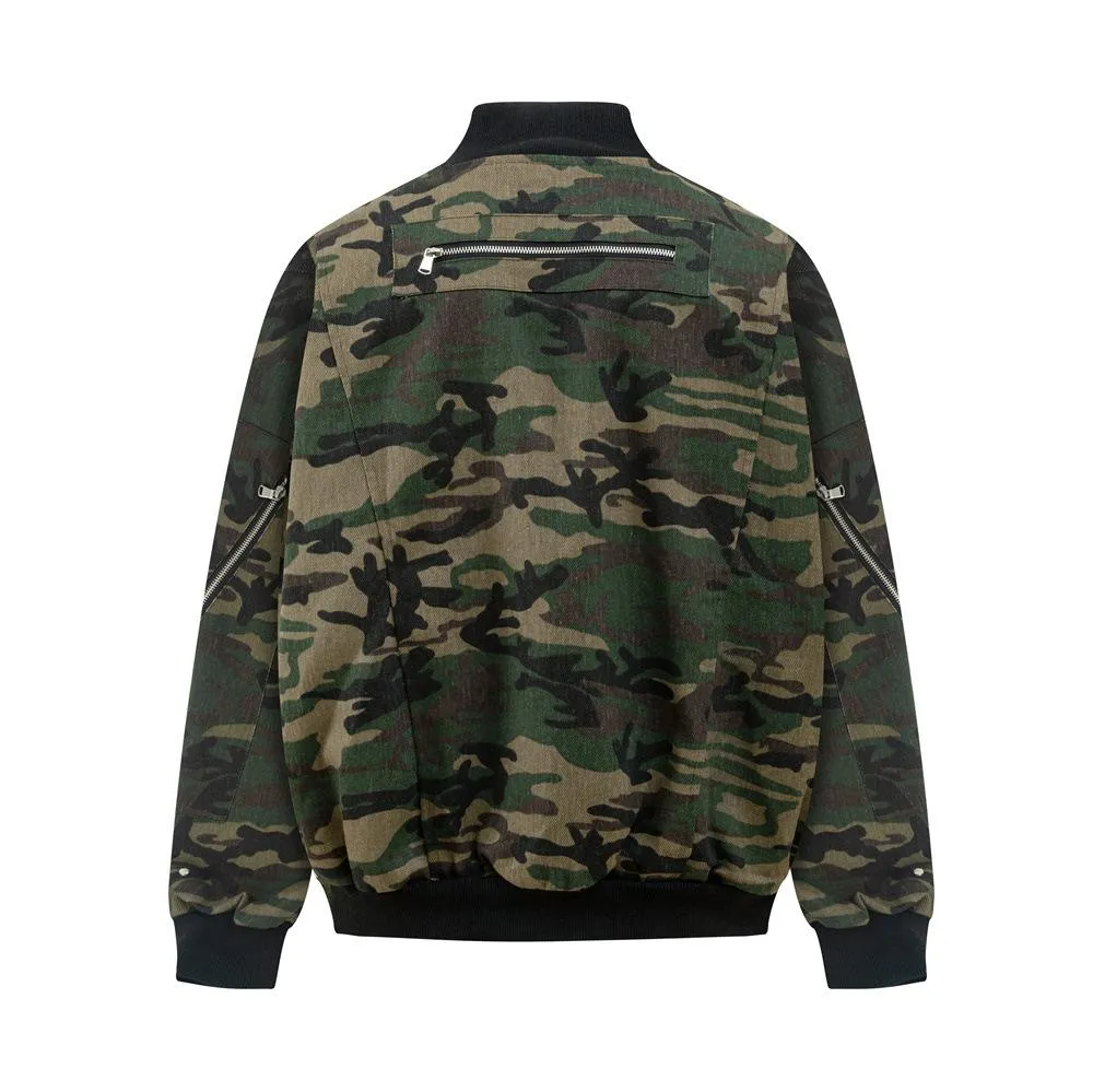 Camouflage Tooling Vertical Collar Jacket Jacket Men's Spring And Autumn Fashion Brand High Street Design Sense Zipper Baseball Suit Loose Casual