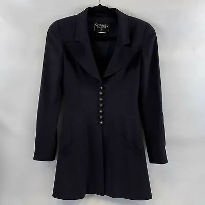 Chanel 1997 Runway Gripoix CC Logo Button Corset Suit Jacket - Dark Navy - US M