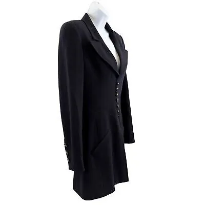 Chanel 1997 Runway Gripoix CC Logo Button Corset Suit Jacket - Dark Navy - US M