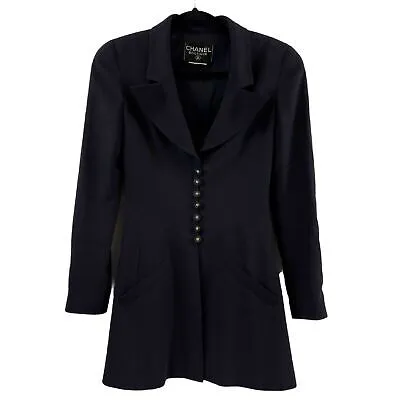 Chanel 1997 Runway Gripoix CC Logo Button Corset Suit Jacket - Dark Navy - US M
