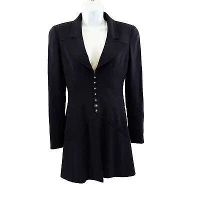 Chanel 1997 Runway Gripoix CC Logo Button Corset Suit Jacket - Dark Navy - US M
