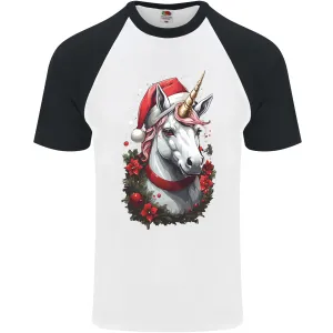Christmas Unicorn Wreath Xmas Mens S/S Baseball T-Shirt