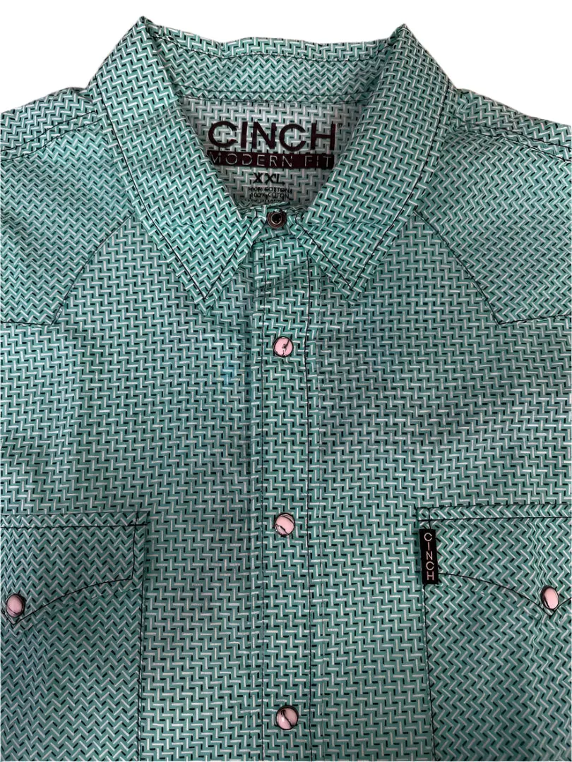 Cinch Men's Long Sleeve Shirt - Modern Fit - Geometric Print Green, Black & White