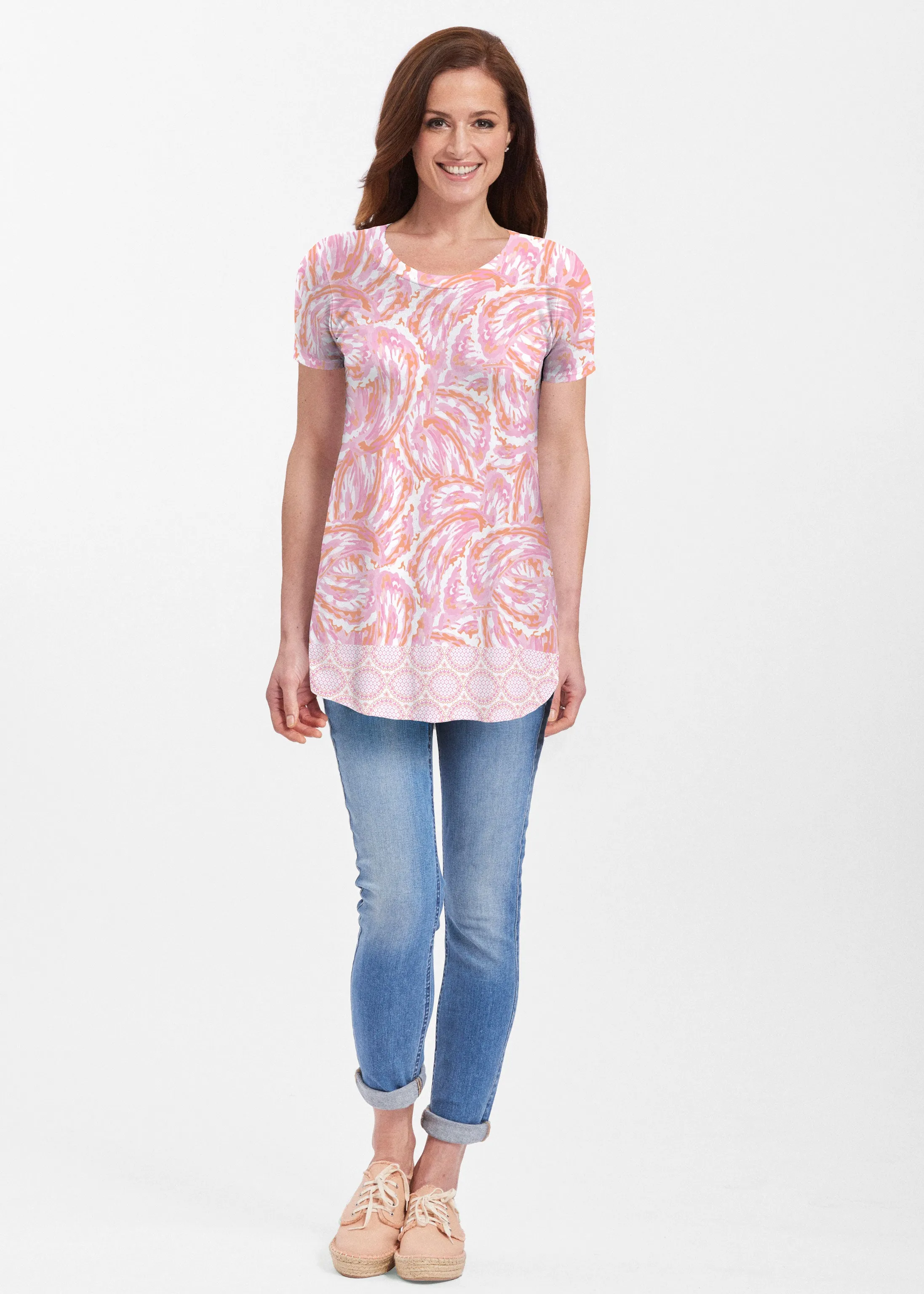 Coastal Paisley Pink (7754) ~ Butterknit Short Sleeve Tunic