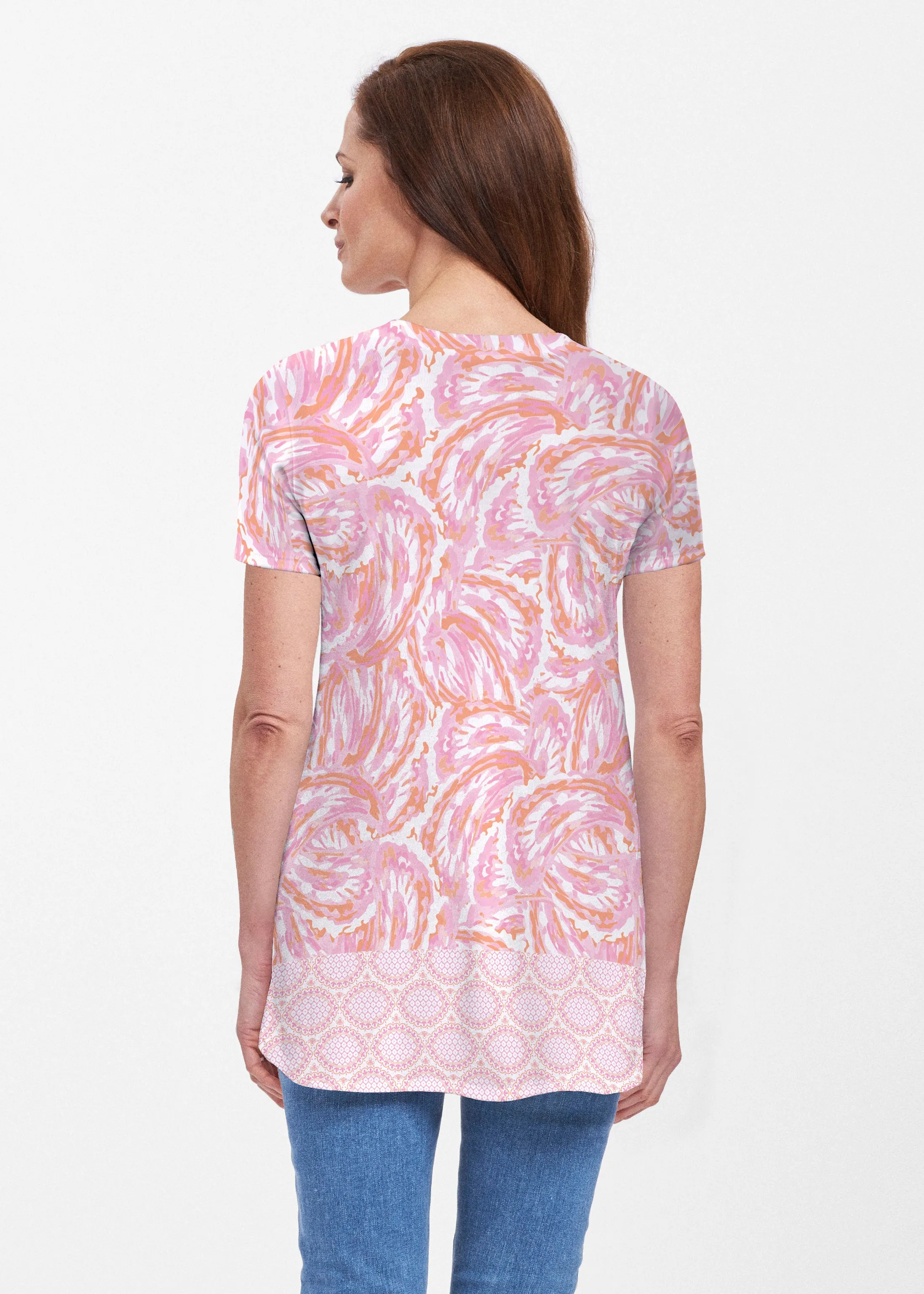 Coastal Paisley Pink (7754) ~ Butterknit Short Sleeve Tunic