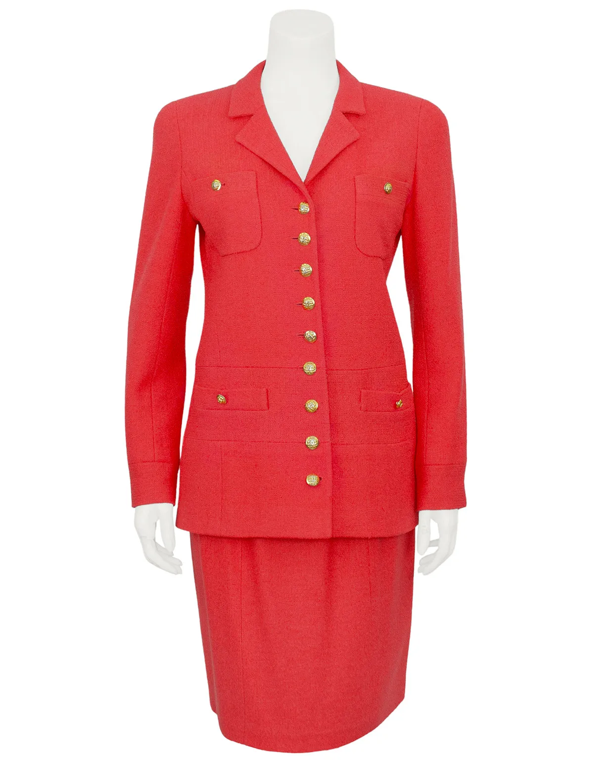 Coral Wool Skirt Suit
