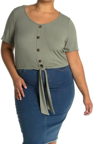 Curvy Sense Women's Plus Size Button Front Tie Hem Top