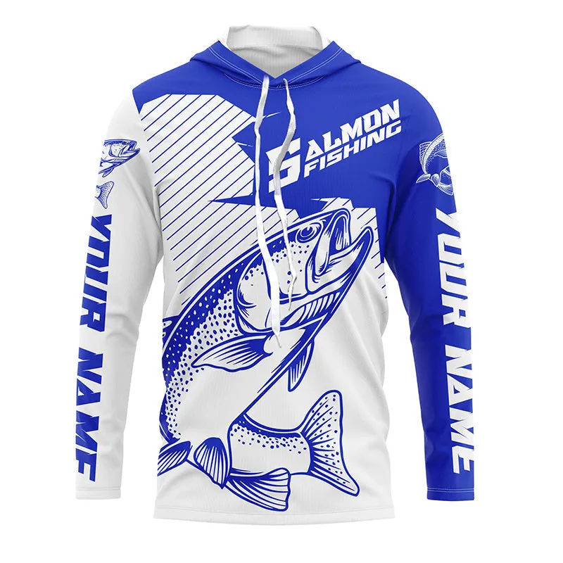 Custom Chinook King Salmon Saltwater Long Sleeve Fishing Shirts, Salmon Fishing Jerseys | Blue IPHW4593
