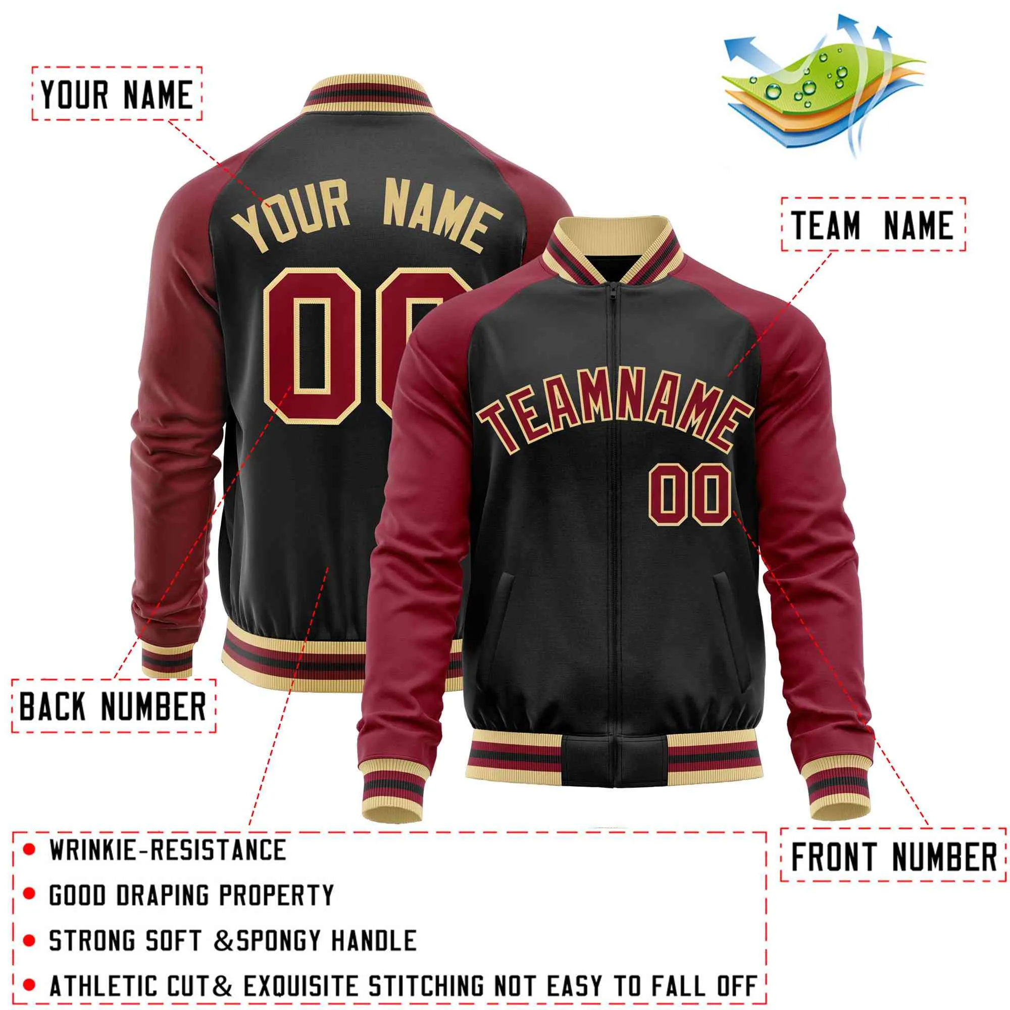 Custom Raglan Sleeves Men's Fashion Varsity Jacket Causal Cotton Letterman Baseball Bomber Jackets
