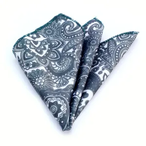 Dark Green & White Paisley Mens Pocket Square - Premium Silk Handkerchiefs for Suits