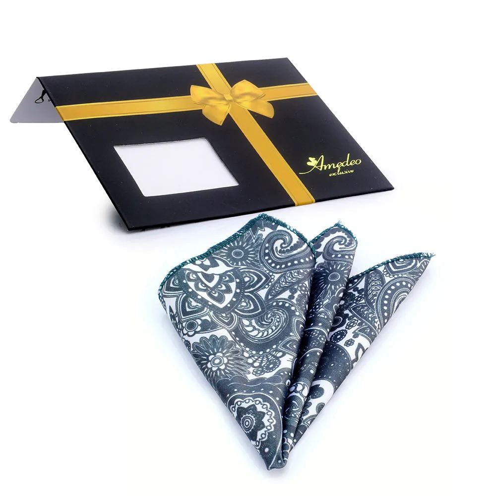 Dark Green & White Paisley Mens Pocket Square - Premium Silk Handkerchiefs for Suits