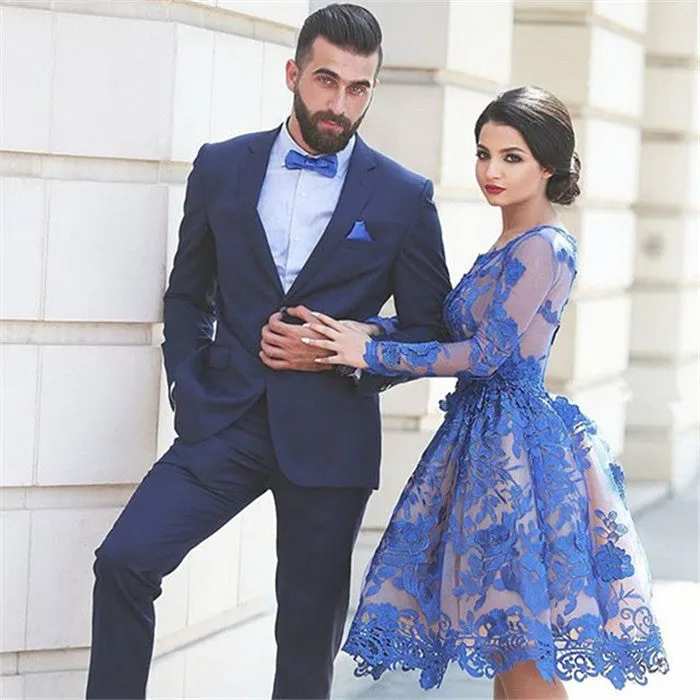Dark Navy Slim Fit Men Suit Two Piece Notched Lapel Prom Suit