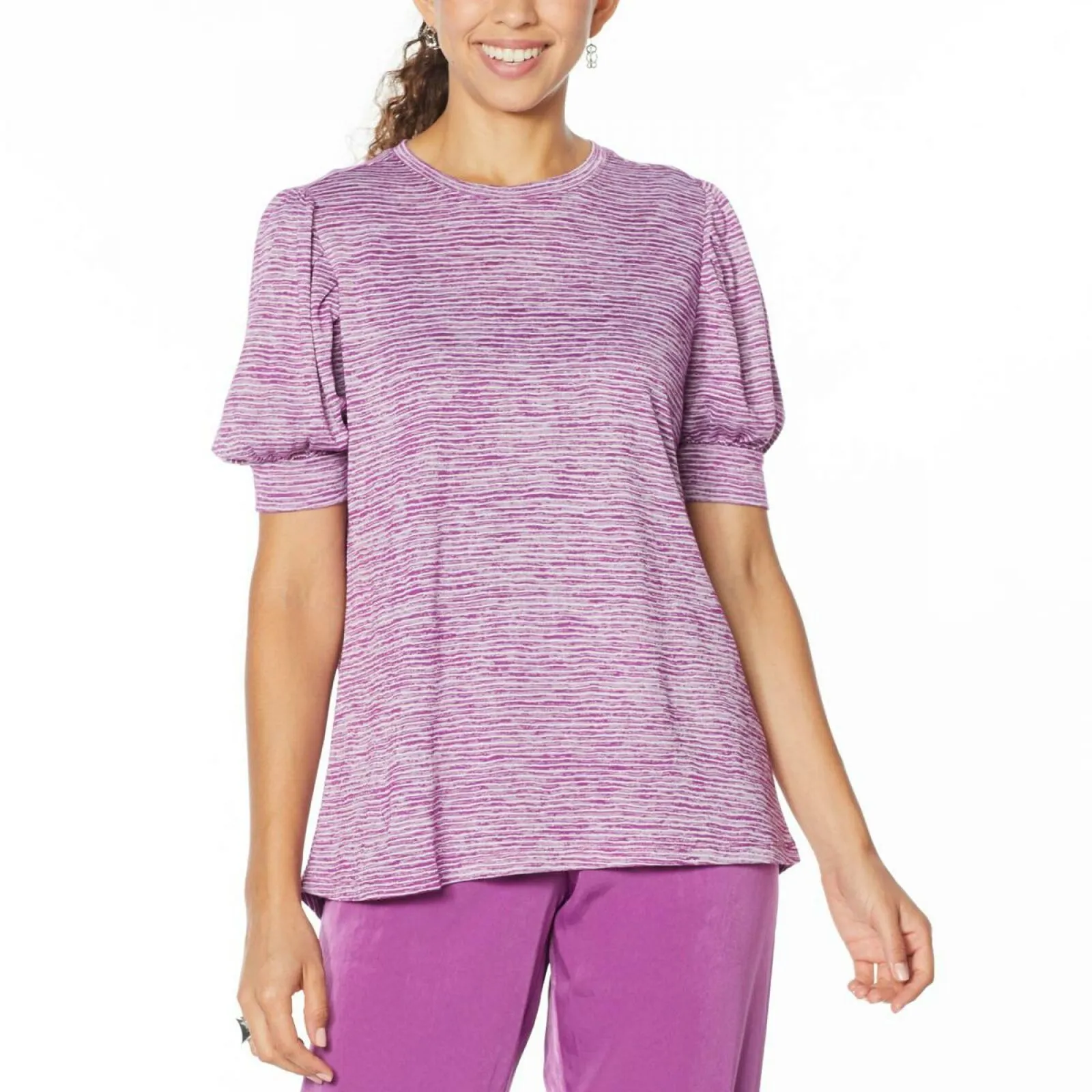 DG2 by Diane Gilman Women's Balloon Sleeve T-Shirt Purple Small