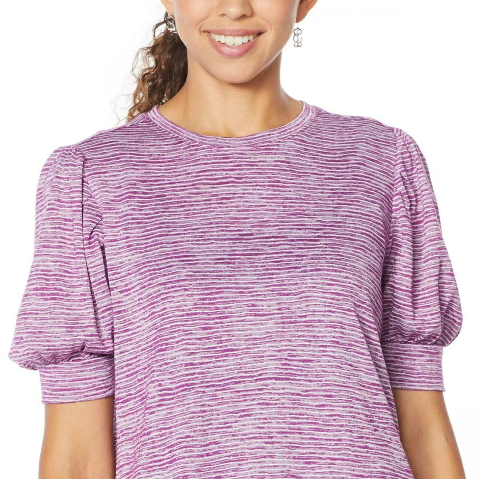 DG2 by Diane Gilman Women's Balloon Sleeve T-Shirt Purple Small