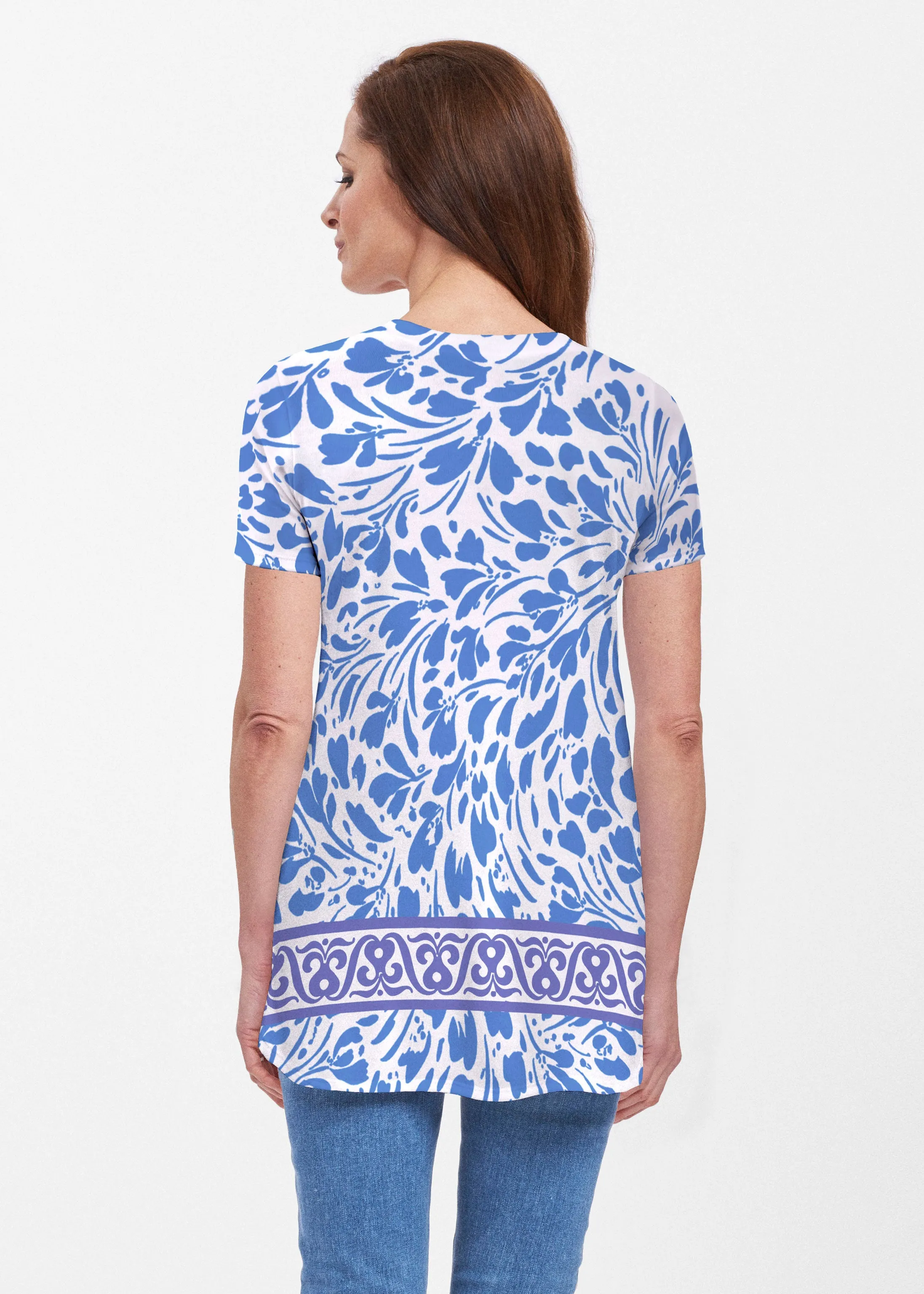 Ditsy Royal (7930) ~ Short Sleeve Butterknit tunic