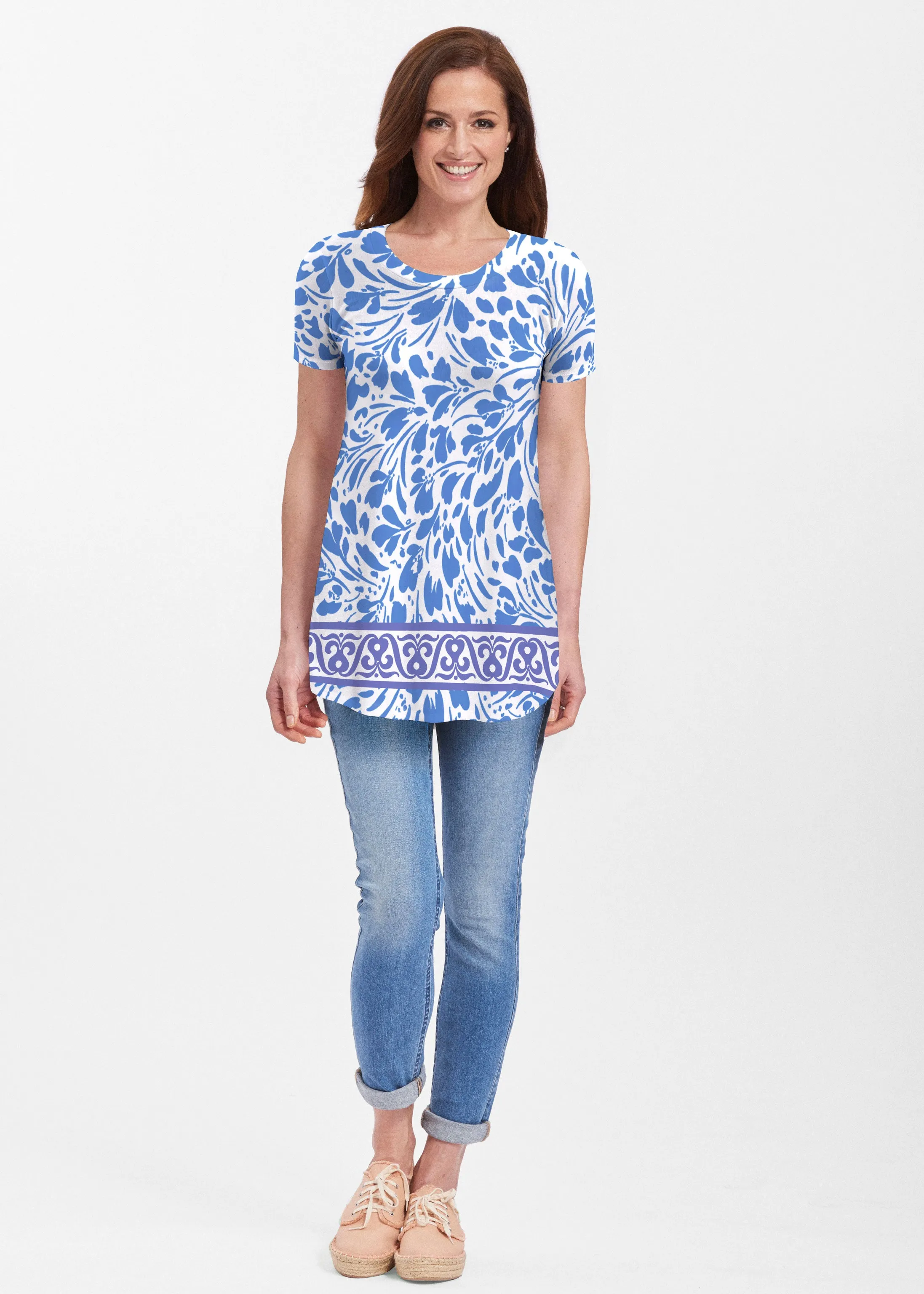 Ditsy Royal (7930) ~ Short Sleeve Butterknit tunic
