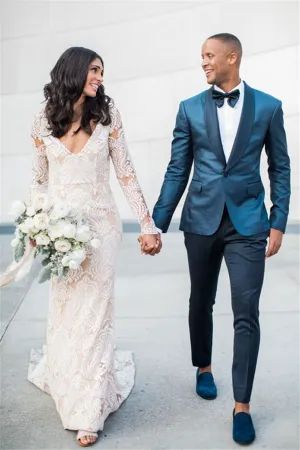 Fashionable Shawl Lapel Dark Green Groom Tuxedos Bespoke Fit Best Man Suit Wedding Mens Suit