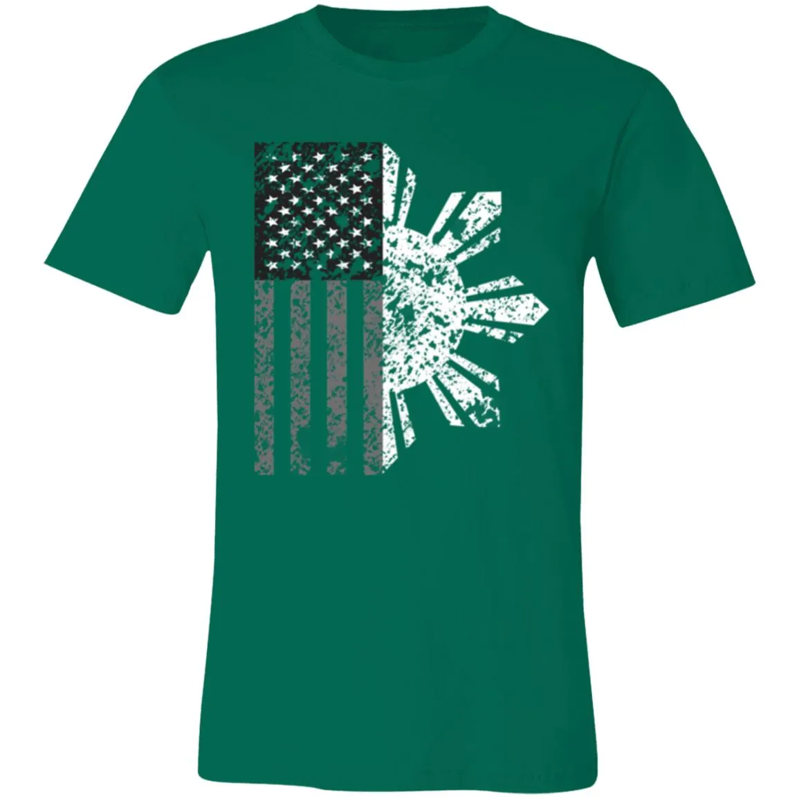 Filipino Sun with American Flag BW Unisex Jersey T-Shirt
