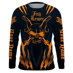Fish reaper Custom Long Sleeve performance Fishing Shirts, Skull Fishing jerseys | orange IPHW3031