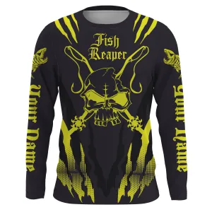 Fish reaper Custom Long Sleeve performance Fishing Shirts, Skull Fishing jerseys | yellow IPHW3058