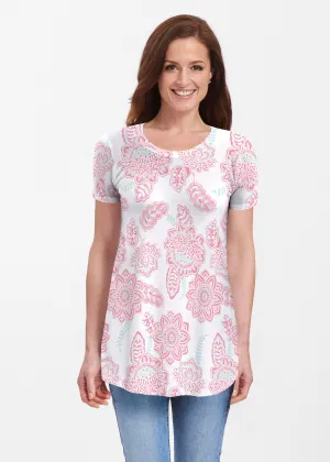 Floral Sunshine Pink (13543) ~ Short Sleeve Butterknit tunic