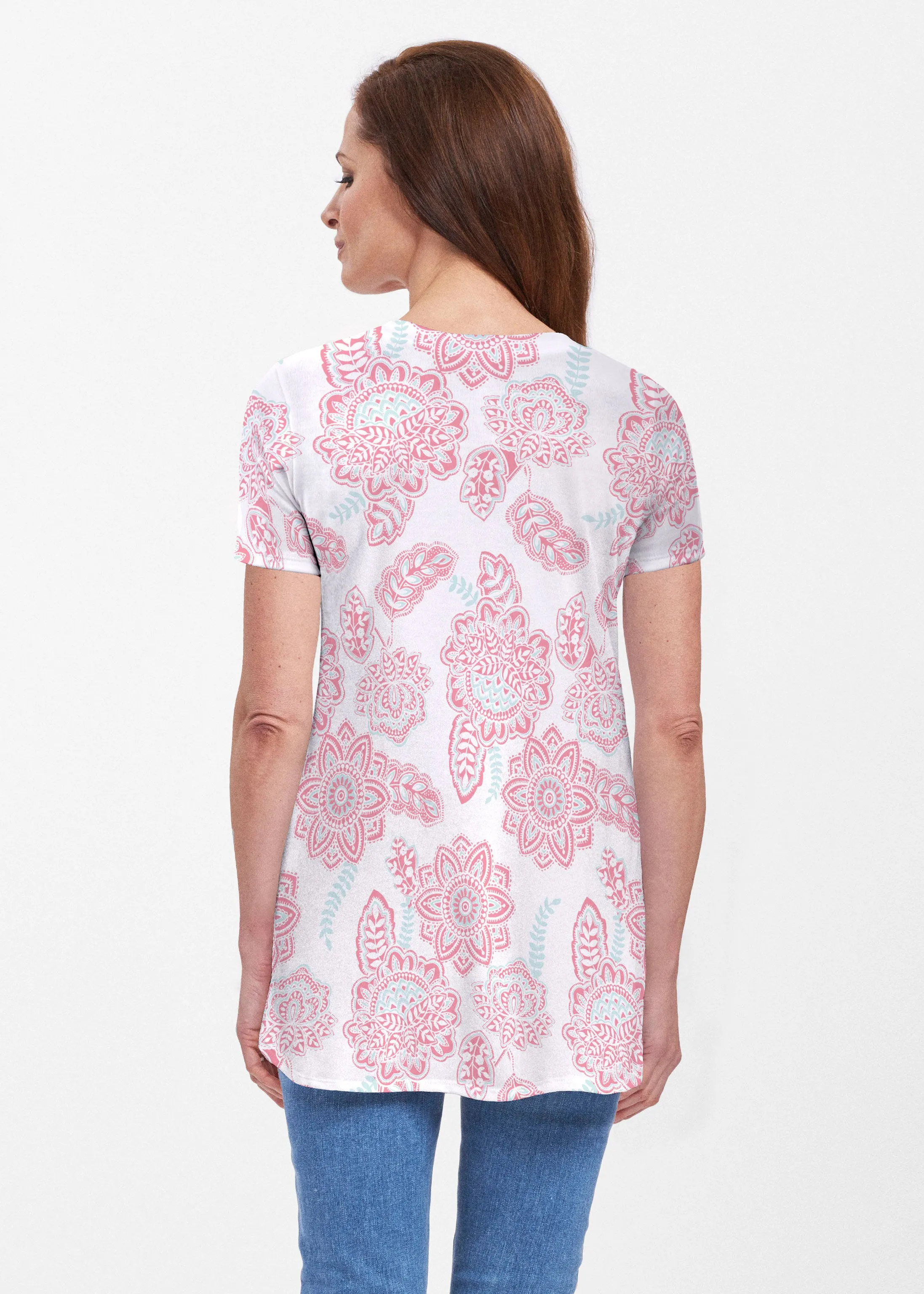Floral Sunshine Pink (13543) ~ Short Sleeve Butterknit tunic