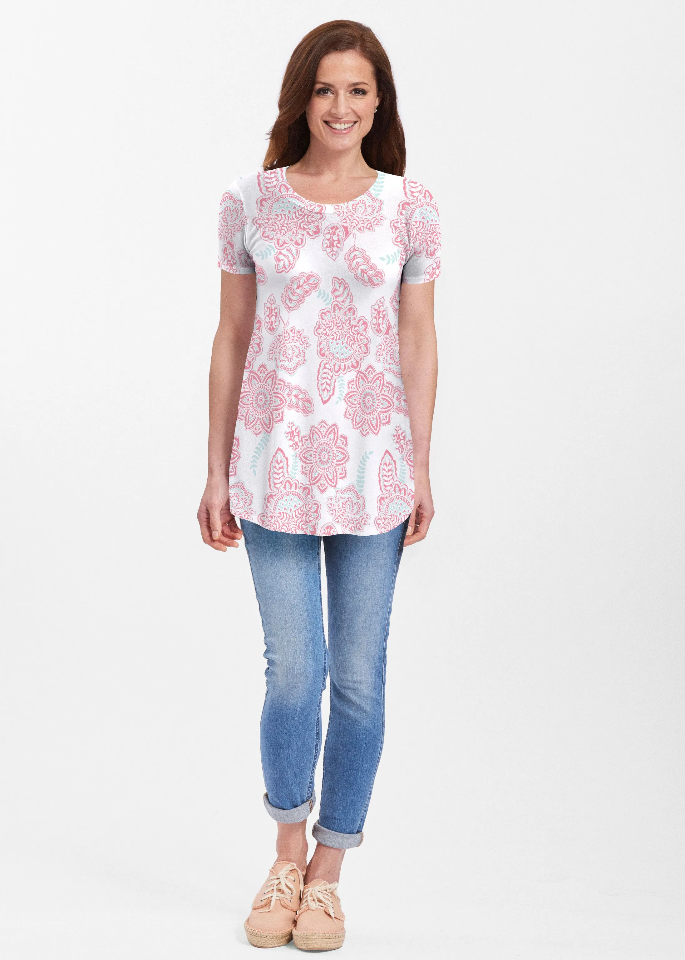 Floral Sunshine Pink (13543) ~ Short Sleeve Butterknit tunic