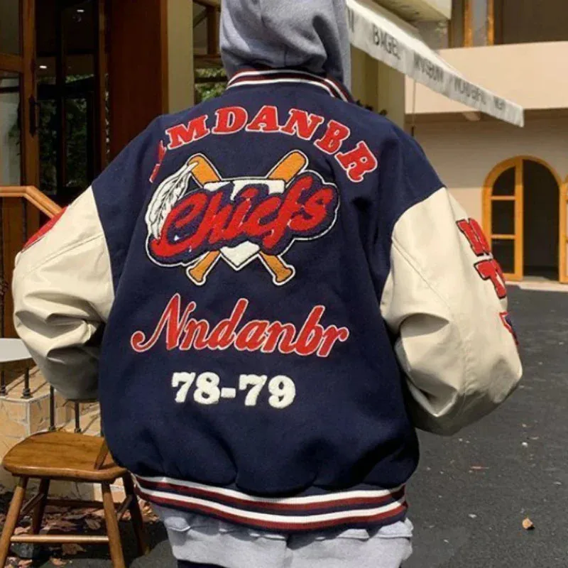 Flytonn-Street hip-hop high-quality flocking embroidery design loose baseball uniform jacket men's fashion ins handsome all-match jacket