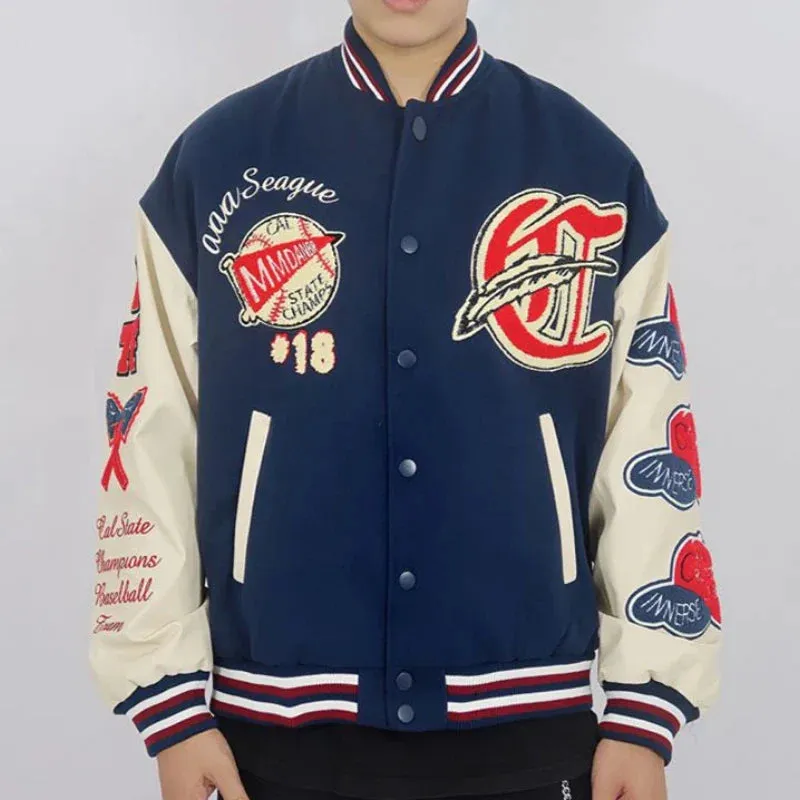 Flytonn-Street hip-hop high-quality flocking embroidery design loose baseball uniform jacket men's fashion ins handsome all-match jacket
