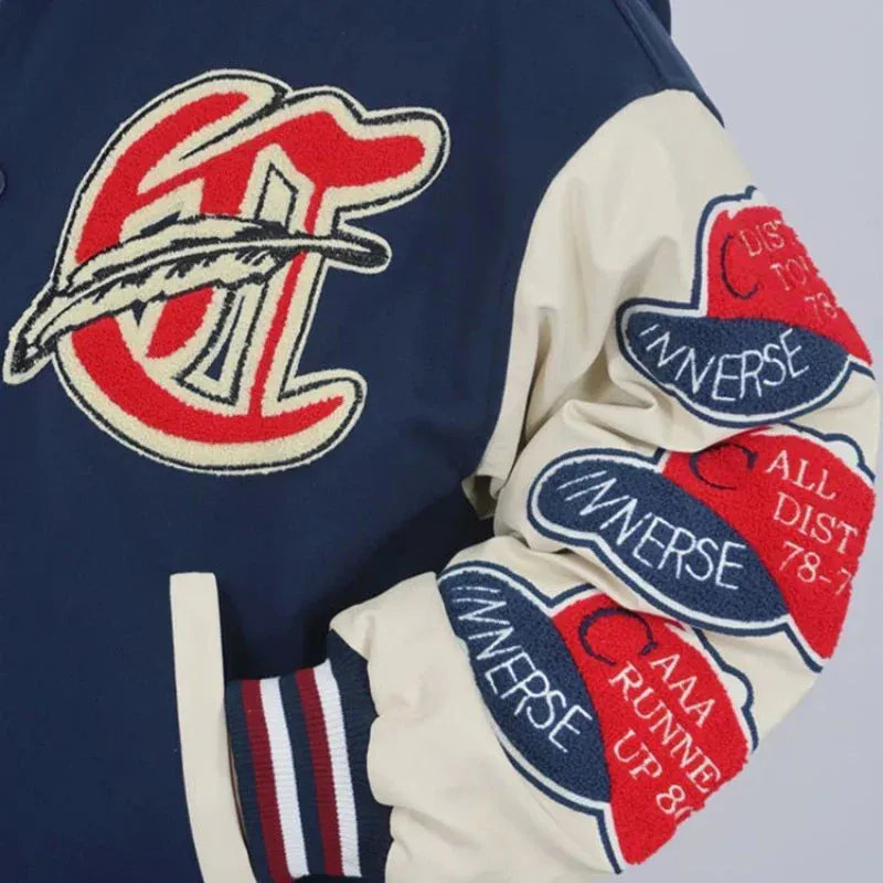 Flytonn-Street hip-hop high-quality flocking embroidery design loose baseball uniform jacket men's fashion ins handsome all-match jacket