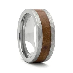 Hammered Tungsten Carbide Wedding Ring With Whiskey Barrel Inlay, Size 11 (93079)