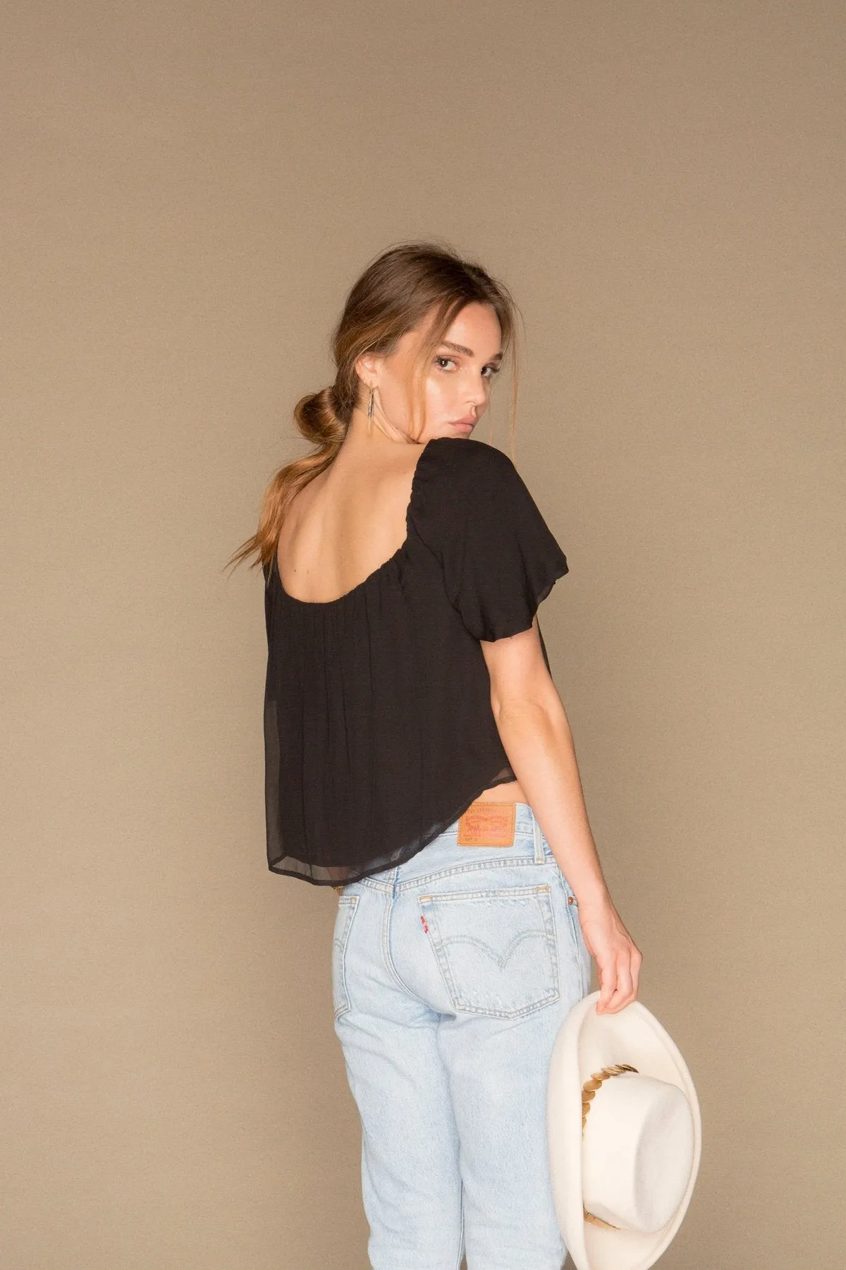 Harlow Top | Black Chiffon Silk