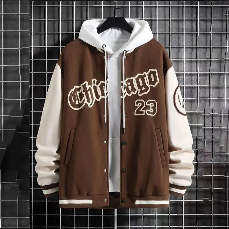 High Street Youth Men's Baseball Coat Men's Loose Casual Jacket Thin Fleece Thermal Insulation
