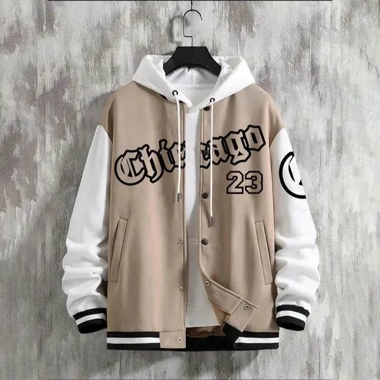 High Street Youth Men's Baseball Coat Men's Loose Casual Jacket Thin Fleece Thermal Insulation