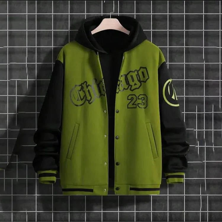 High Street Youth Men's Baseball Coat Men's Loose Casual Jacket Thin Fleece Thermal Insulation