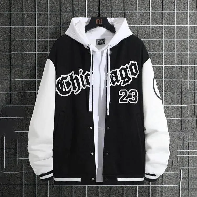 High Street Youth Men's Baseball Coat Men's Loose Casual Jacket Thin Fleece Thermal Insulation