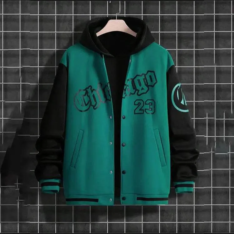 High Street Youth Men's Baseball Coat Men's Loose Casual Jacket Thin Fleece Thermal Insulation