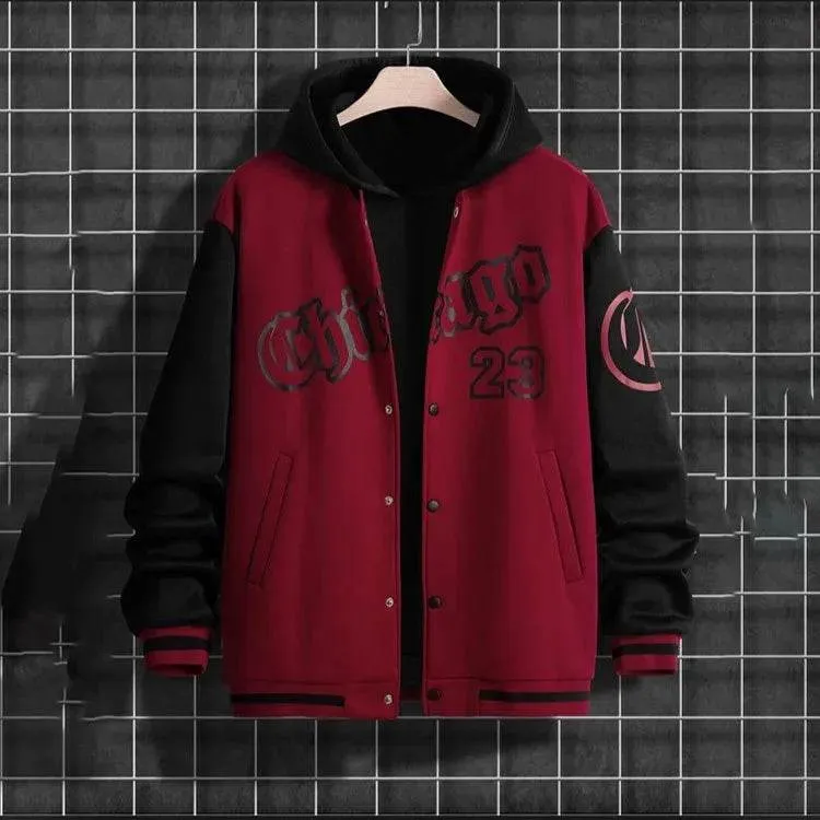 High Street Youth Men's Baseball Coat Men's Loose Casual Jacket Thin Fleece Thermal Insulation