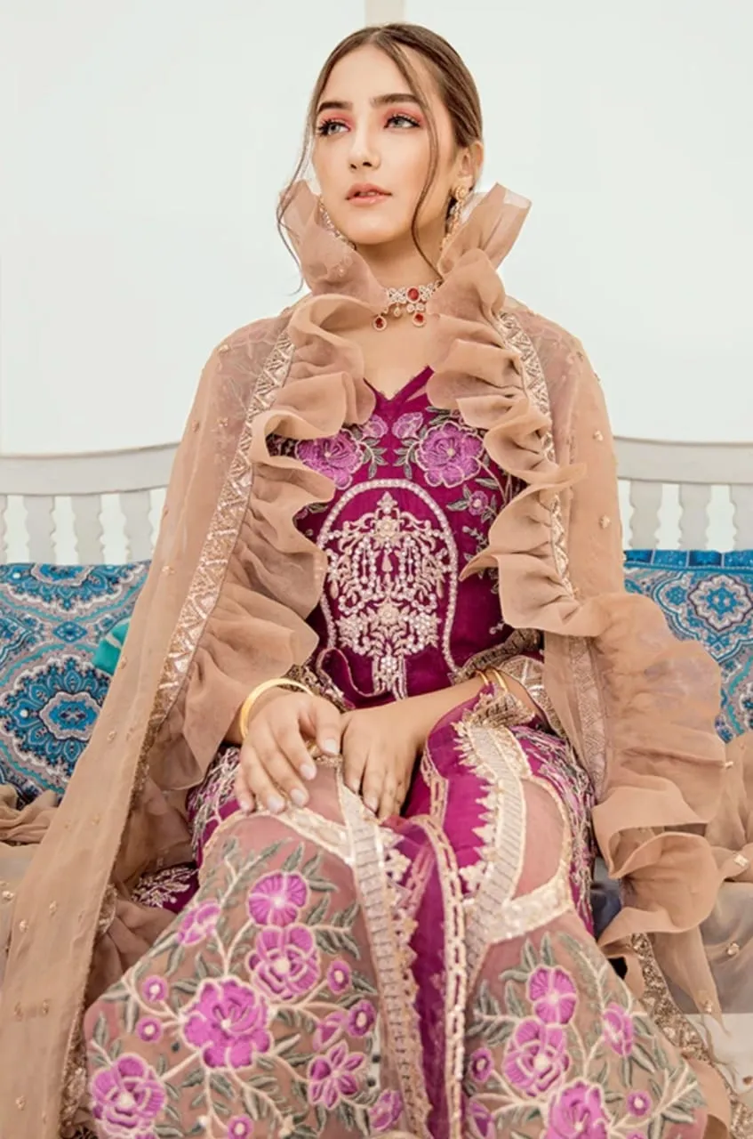Imrozia Chiffon Dress in Magenta Color #Y2079