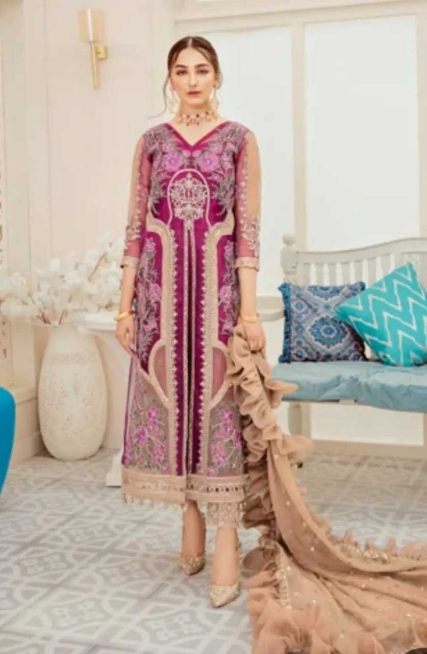 Imrozia Chiffon Dress in Magenta Color #Y2079