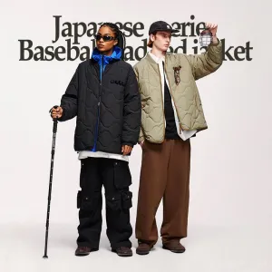 INF Men's Wear | Japanese Loose Lingge Quilted Cotton Baseball Cotton-padded Jacket 2023 Fall/Winter New Solid Color Jacket Coat