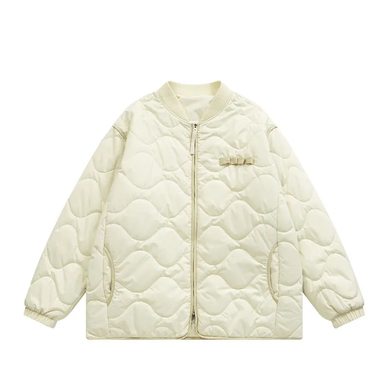 INF Men's Wear | Japanese Loose Lingge Quilted Cotton Baseball Cotton-padded Jacket 2023 Fall/Winter New Solid Color Jacket Coat