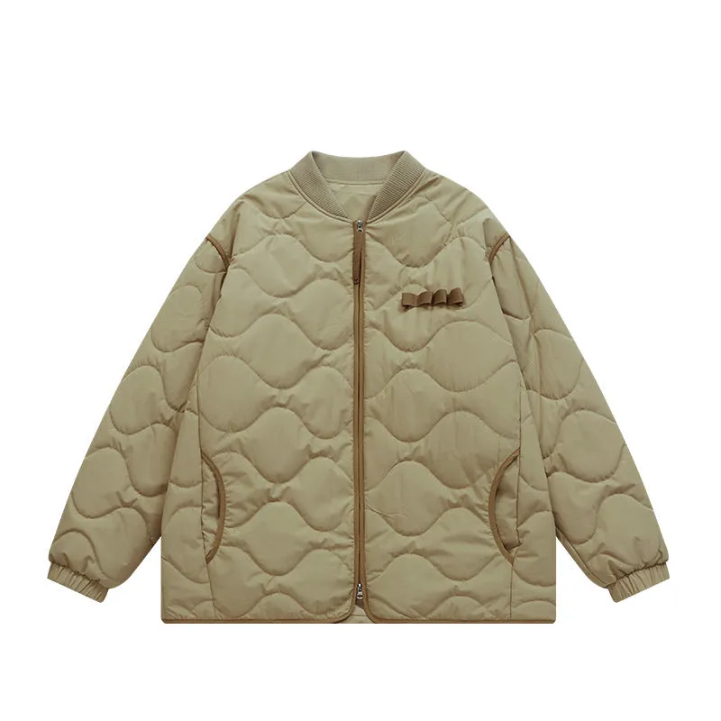 INF Men's Wear | Japanese Loose Lingge Quilted Cotton Baseball Cotton-padded Jacket 2023 Fall/Winter New Solid Color Jacket Coat