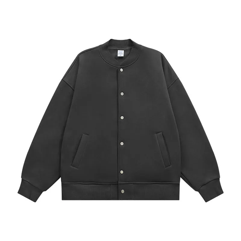 INF Men's Wear | Small And Large Plus 350g Weight Plus Velvet Loose Baseball Suit Rib Solid Color Jacket Men's Jacket Men's