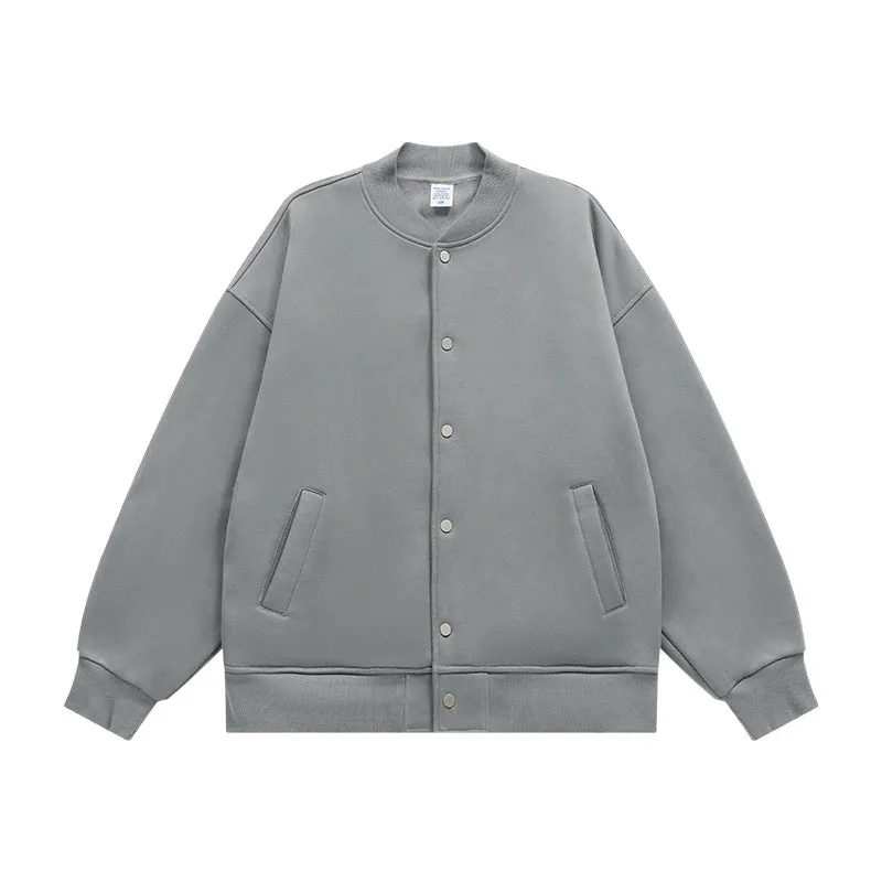 INF Men's Wear | Small And Large Plus 350g Weight Plus Velvet Loose Baseball Suit Rib Solid Color Jacket Men's Jacket Men's