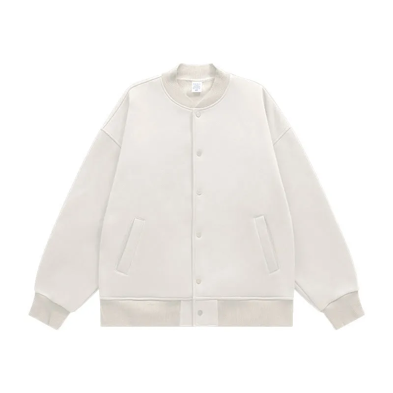 INF Men's Wear | Small And Large Plus 350g Weight Plus Velvet Loose Baseball Suit Rib Solid Color Jacket Men's Jacket Men's