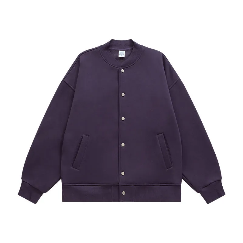 INF Men's Wear | Small And Large Plus 350g Weight Plus Velvet Loose Baseball Suit Rib Solid Color Jacket Men's Jacket Men's